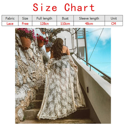 European and American New Perspective Lace Loose Sunscreen Beach Long Cardigans Sexy Vacation Dresses Swimwear Outer Cover Ups