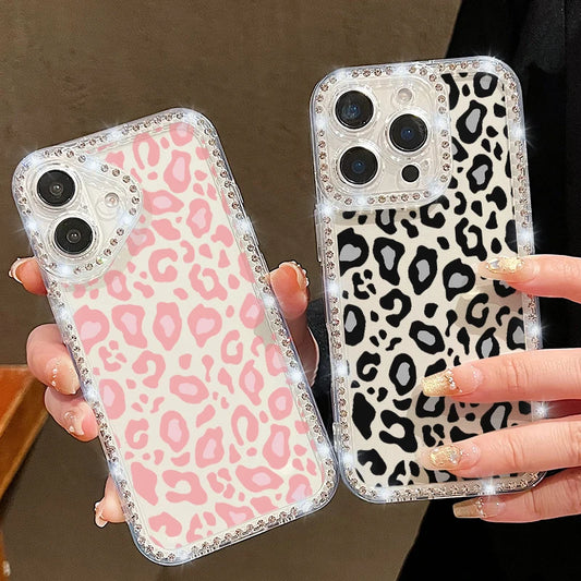 Colorful Leopard Print Diamond Case For iPhone 16 Pro Max Clear Soft Cover Coque For iPhone 11 12 13 14 15 Pro Max 16e 17 Air
