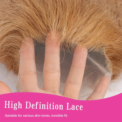 38 Inch 13x6 HD Transparent Lace Front Wig Human Hair Deep Wave Pre Plucked 200% Density Honey Blonde Human Hair Wig For Women