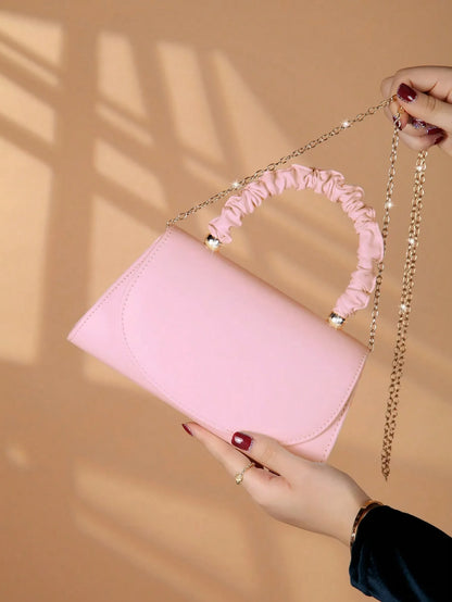 Elegant light luxury solid color women's handbag, fashionable and romantic banquet clutch, suitable for women's daily use..