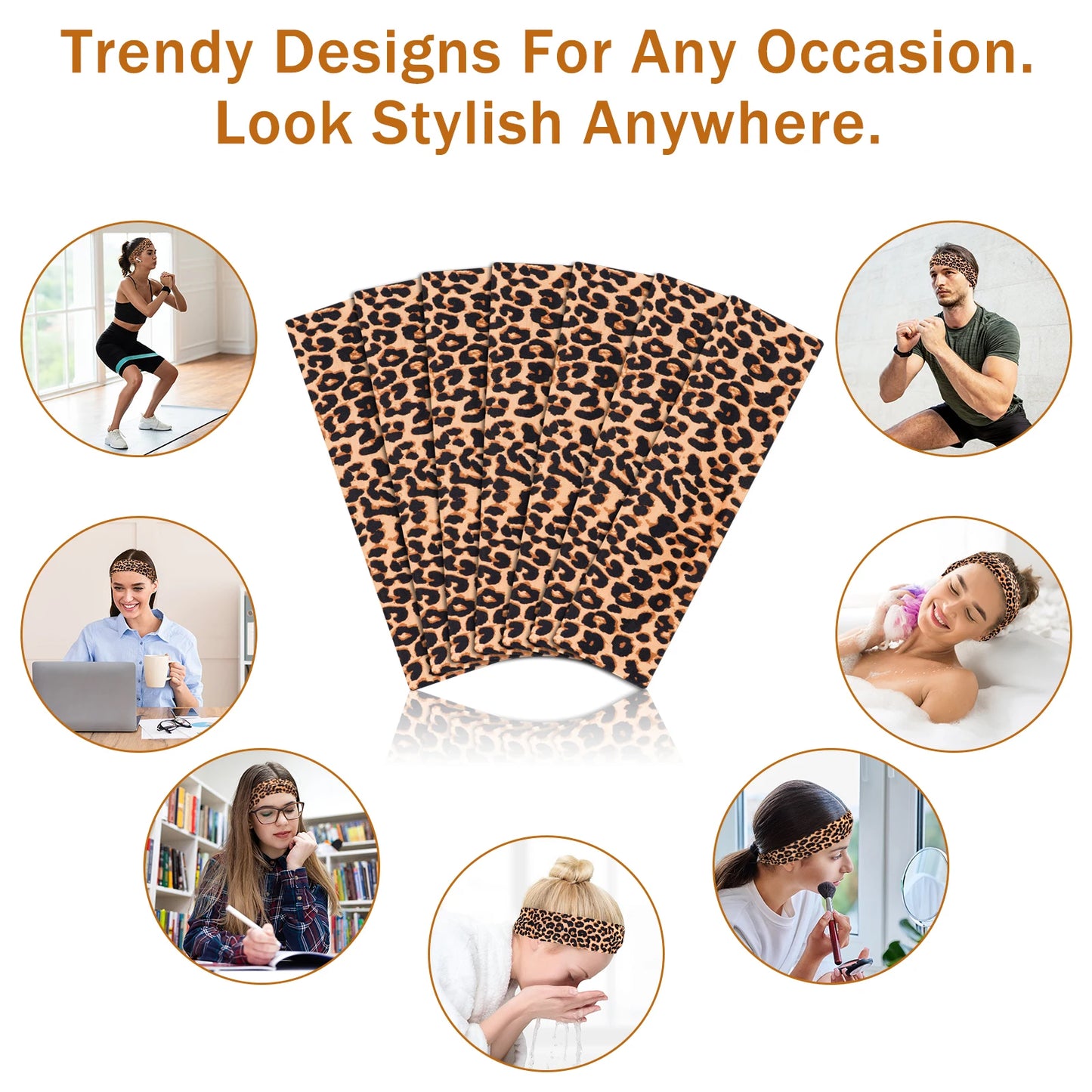 4pcs Simple Basic Solid Color Leopard Print Face Wash Cycling Running Sports Yoga Leisure Sweat-Absorbing Headband