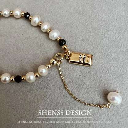 Classic Temperament Natural 5-6mm Freshwater Pearl Necklace Bracelet For Women  Copper Plated 14k Gold Accessories