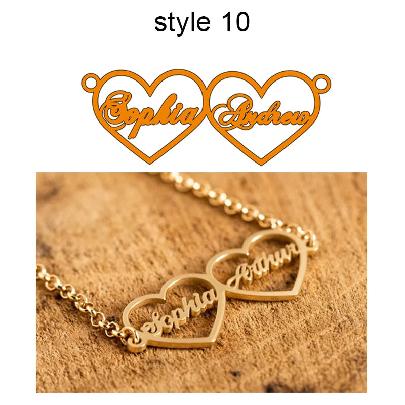Personalized Two Name Necklaces With Heart Stainless Steel Custom Letter Couple Necklace Choker  Stainless Steel Wedding Gift