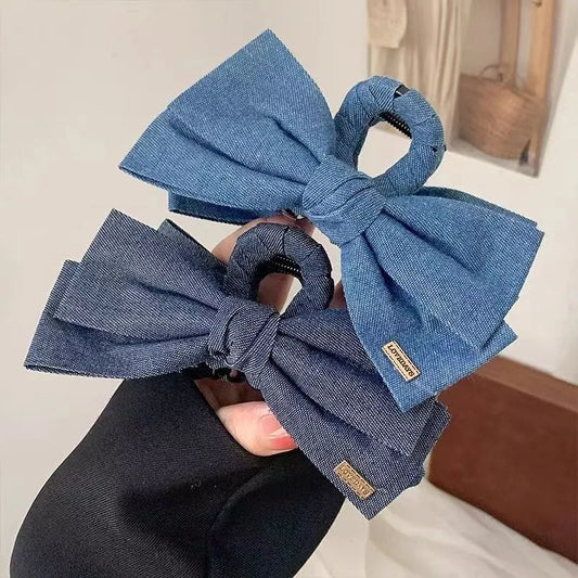 1PC Denim Fabric Hair Clip Bow Clip, Women's Elegance Back of the Head Updo Grip Clip Elegant Shark Clip Hairpin Headpiece