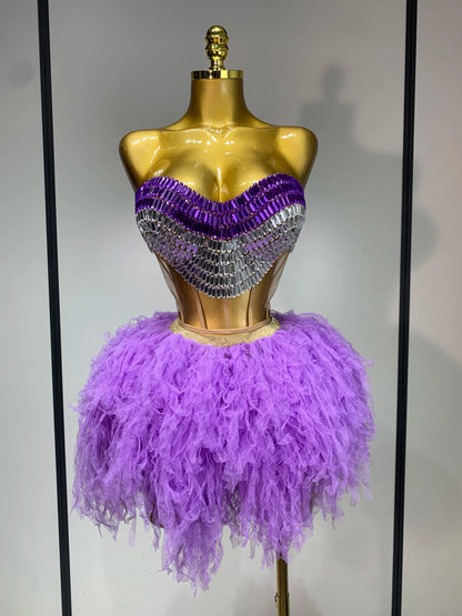 Sparkly Black Sequins Two Pieces Set for Women Party Evening Prom Celebrate Birthday Photo Shoot Dress Nightclub Dance Costume