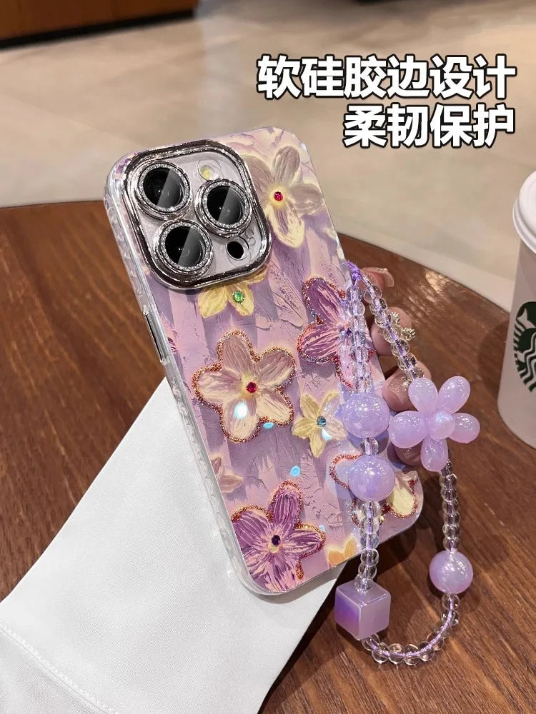 Luxury Flowers Glitter Laser Phone Case For iPhone 16 Pro Max 15 14 Plus 13 12 11 Soft Shockproof Protection Cover Phone Cases