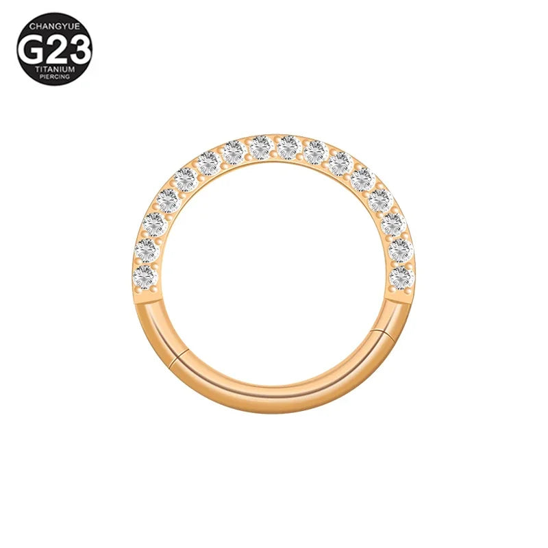 ASTM F136 G23 Titanium Piercing CZ Clicker Septum Hoops Nose Rings Conch Tragus Ear Nose Helix Piercing Body Jewelry Earring 16g