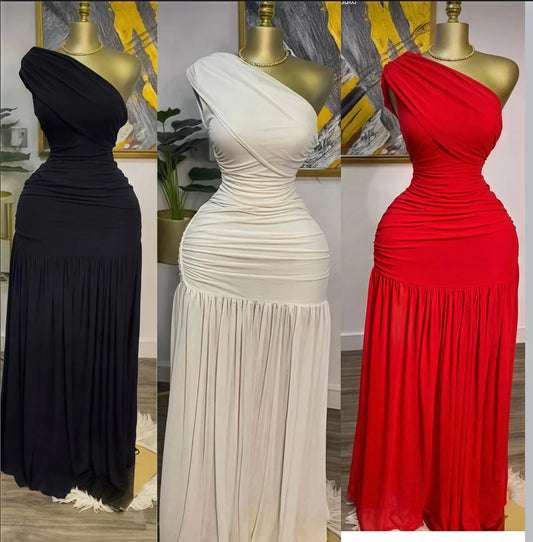 Stylish Evening Sexy Club Party Holiday Maxi Dress for Women Elegant Skew Neck One Sleeve Off Shoulder Mesh Slit Long Dresses