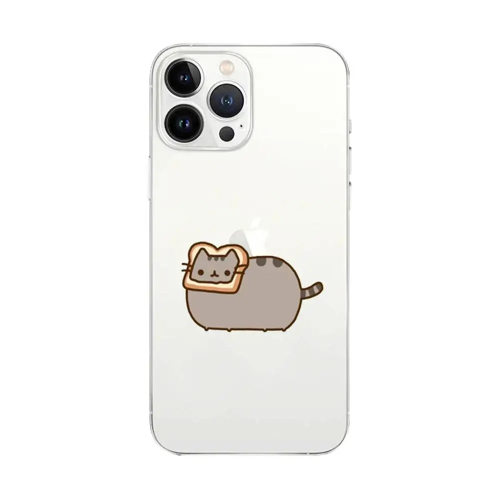 Cute Cartoon Cat P-Pusheens Phone Case Transparent For IPhone 16 15 11 13pro Max 14Plus X Xr Xs Max 12mini - Clear Cover