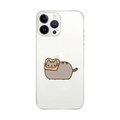 Cute Cartoon Cat P-Pusheens Phone Case Transparent For IPhone 16 15 11 13pro Max 14Plus X Xr Xs Max 12mini - Clear Cover
