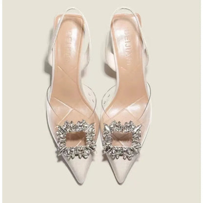 Spring and Autumn Fashion New Sexy Banquet Comfortable Crystal Transparent Solid Color Pointed Toe Women's High Heels Pumps