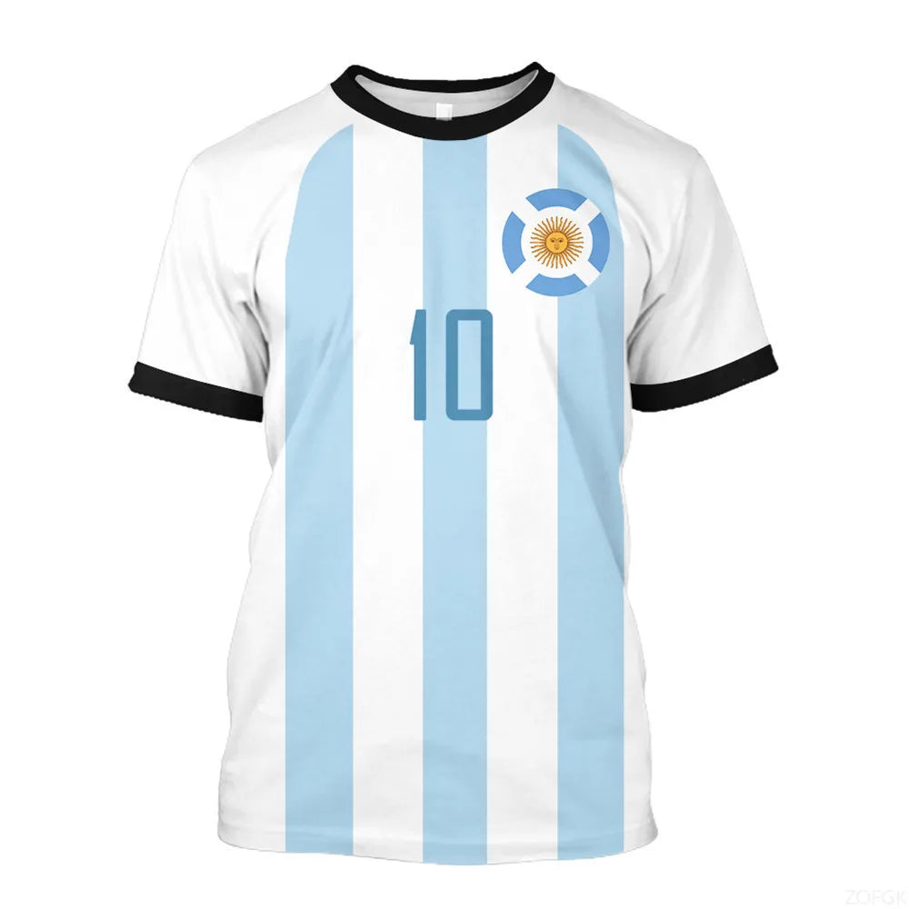 2023 New World Cup Football Argentina 3-star Champions League Jersey Messi No.10 3D Digital Printed T-shirt