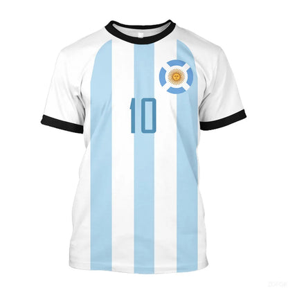 2023 New World Cup Football Argentina 3-star Champions League Jersey Messi No.10 3D Digital Printed T-shirt