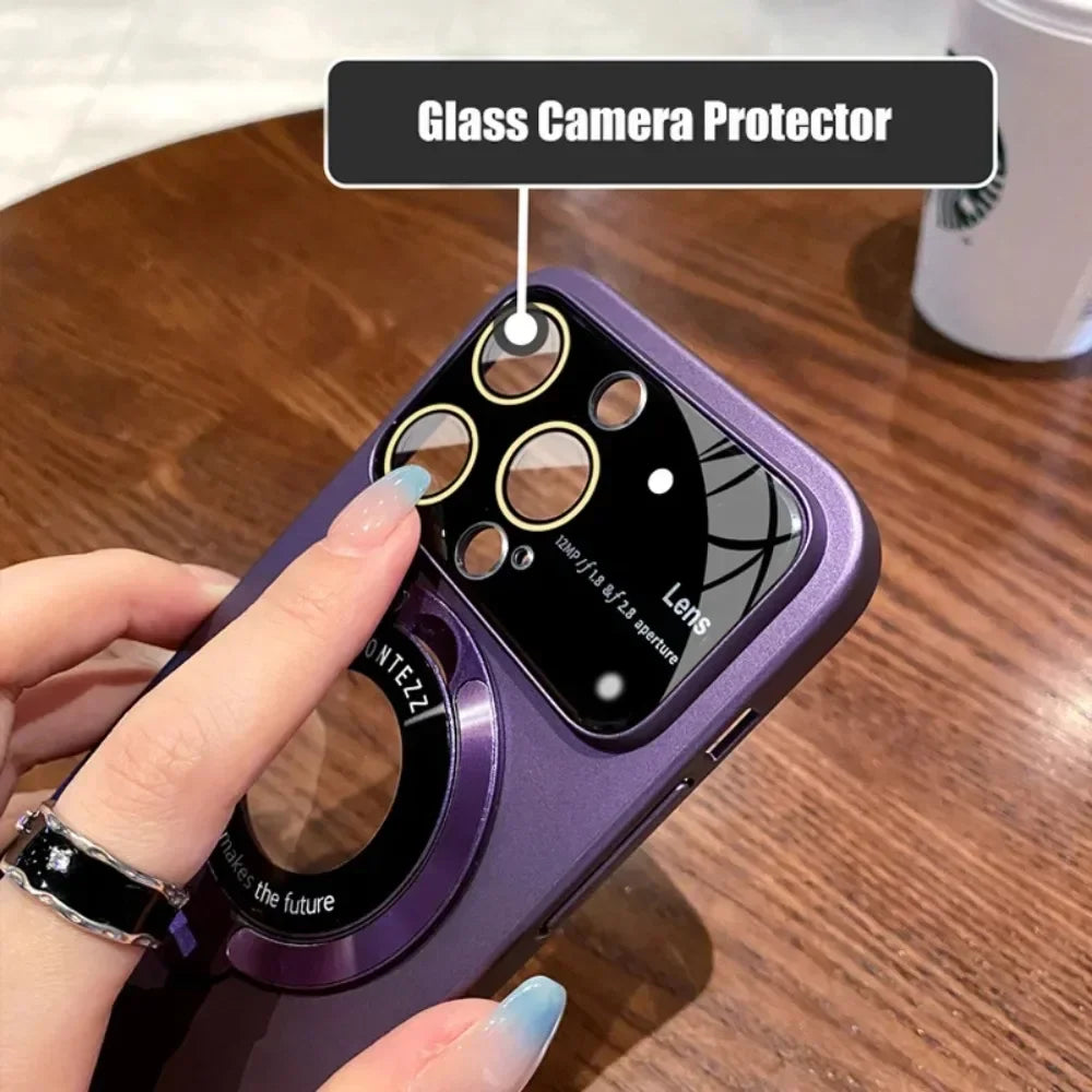 Case for IPhone 16 15 14 13 12 11 Pro Max Luxury Slim Matte PC Bracket Magsafe 15 Plus Stand Holder Glass Lens Protector Cover