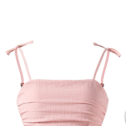 Kids Set Solid Pink Tiered Sling Princess Dress Sweet Style Tween Girls Dress Birthday Party Dating Clothes