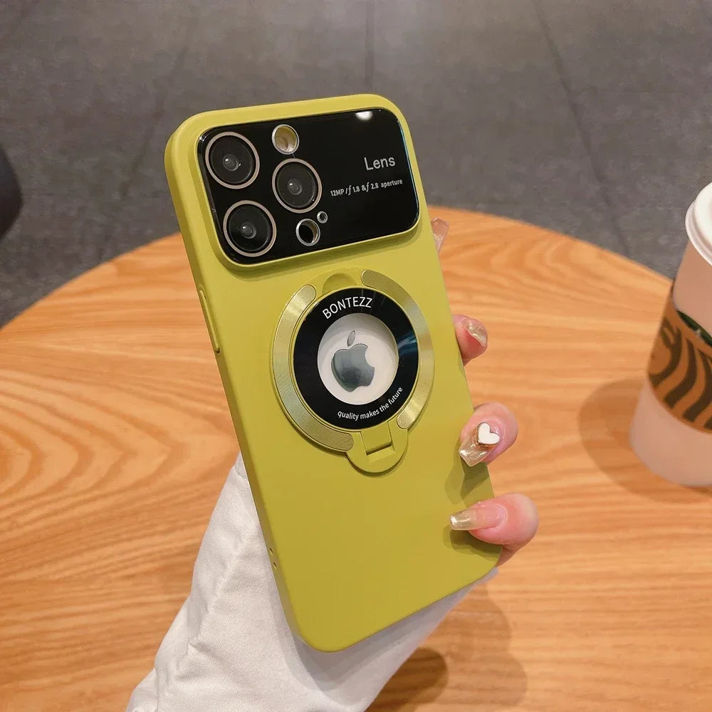 Case for IPhone 16 15 14 13 12 11 Pro Max Luxury Slim Matte PC Bracket Magsafe 15 Plus Stand Holder Glass Lens Protector Cover