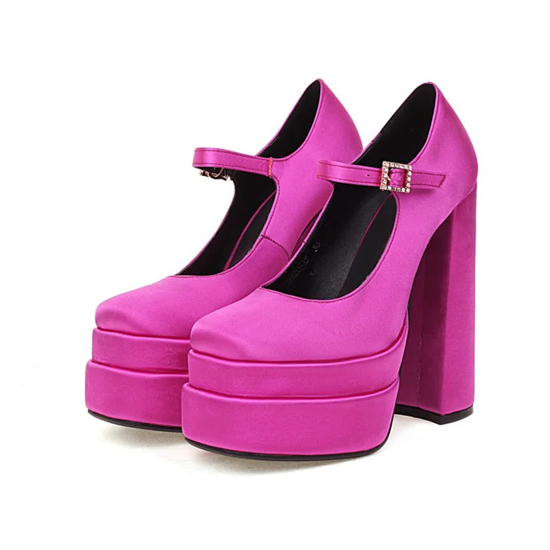 2022 Brand Women's Sandals 14.5CM Silk Thick Heels High Platform Rhinestone Small Big Size 32 43