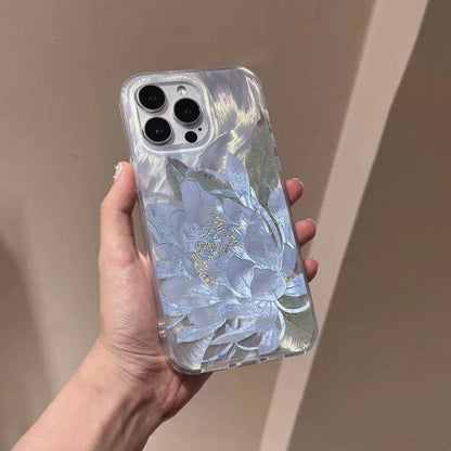 Beautiful Flowers Phone Case For iPhone 16 Pro Max 15 14 13 12 11 Pro XR XS 7 8 Plus Shockproof Feather Chiffon Texture Cover﻿