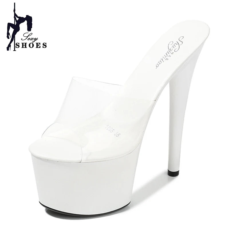 2021 Summer Platform Sandals Women Sexy PVC Transparent Slim Ultra High Heels 17CM Shoes Women Sandale Female Pole Dancing Shoes