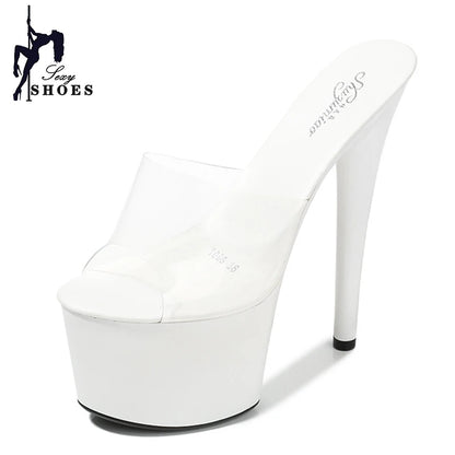 2021 Summer Platform Sandals Women Sexy PVC Transparent Slim Ultra High Heels 17CM Shoes Women Sandale Female Pole Dancing Shoes