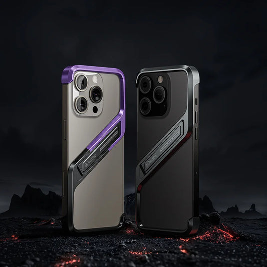 For Iphone 14 15 16 Pro Max Metal Invisible Holder Phone Case S Type Aluminum Rimless Phone Cover Heat Dissipation Stand Shell