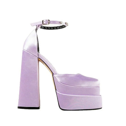 2025 New High Heels Candy Color Single Shoes Fashion Rhinestone Platform One Line With Thick Soled Women's Party Pumps