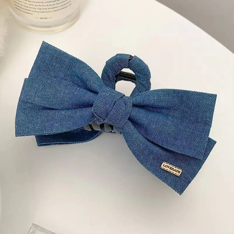 1PC Denim Fabric Hair Clip Bow Clip, Women's Elegance Back of the Head Updo Grip Clip Elegant Shark Clip Hairpin Headpiece