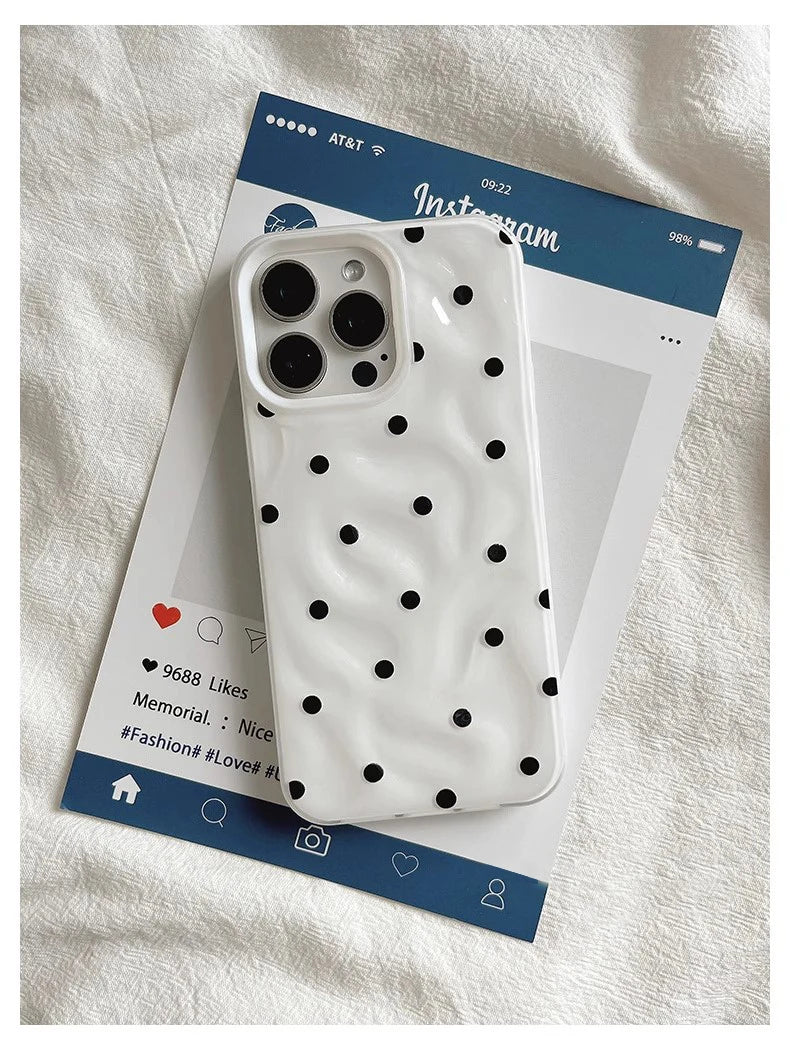 Love Polka Dot Folds Texture Phone Cases For IPhone 15 16 Pro Max Case 13 14 Pro Soft Silicone Shockproof Fashionable Cover Case