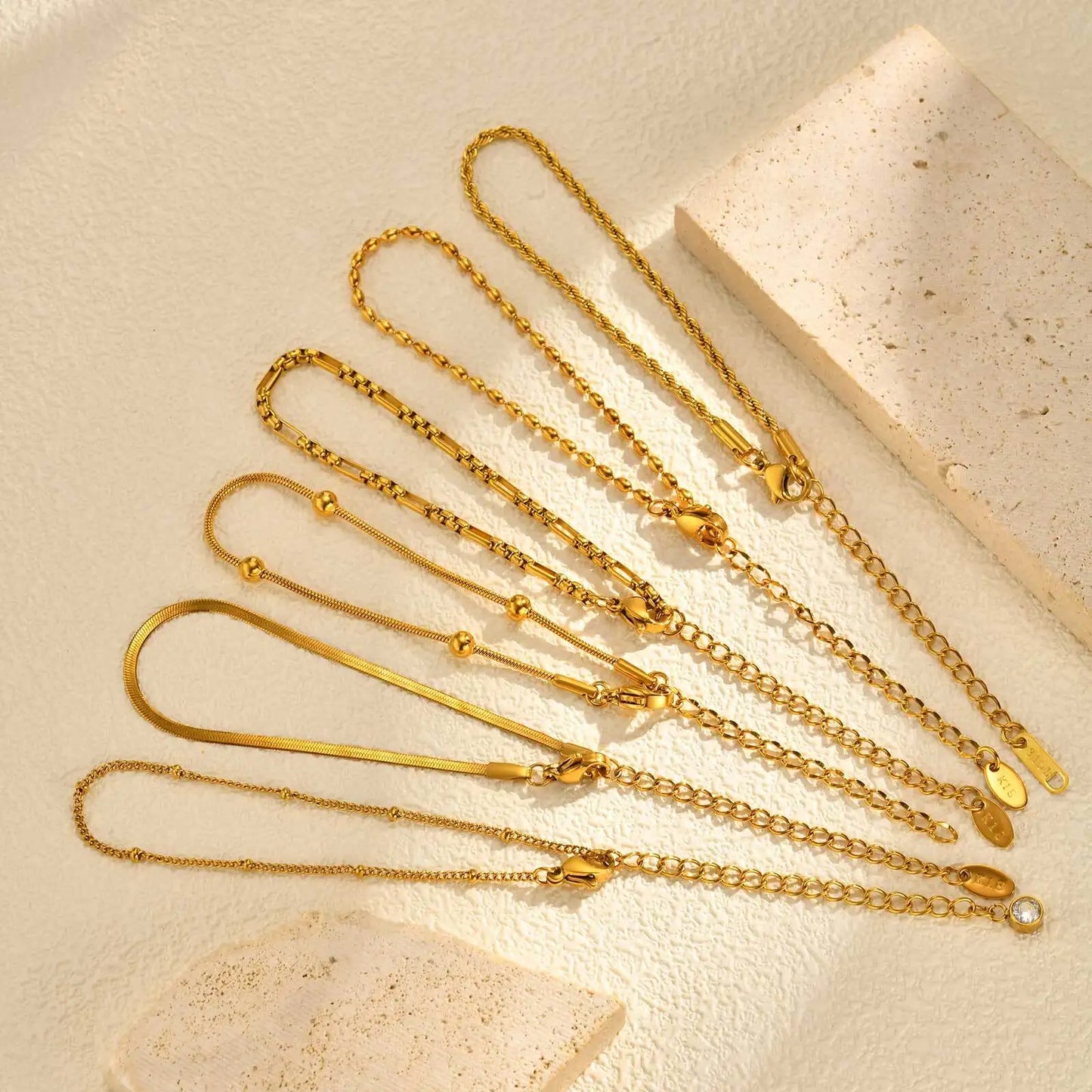 18K Real Gold Plated Bracelet Stackable for Women, Dainty Satellite Link Chain Bracelets Adjustable Minimalist Jewelry