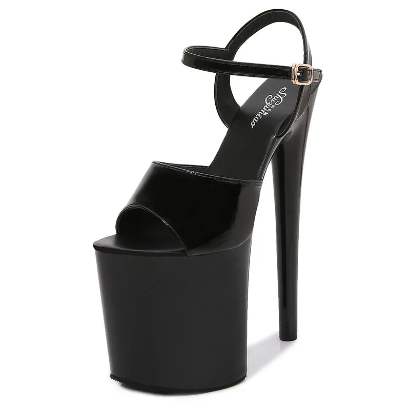 Patent Leather 20cm Platform Sandals Stiletto Heels Sexy Sandals Women Pole Dancing Shoes Nightclub Sandals Plus Size 34-45