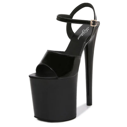 Patent Leather 20cm Platform Sandals Stiletto Heels Sexy Sandals Women Pole Dancing Shoes Nightclub Sandals Plus Size 34-45