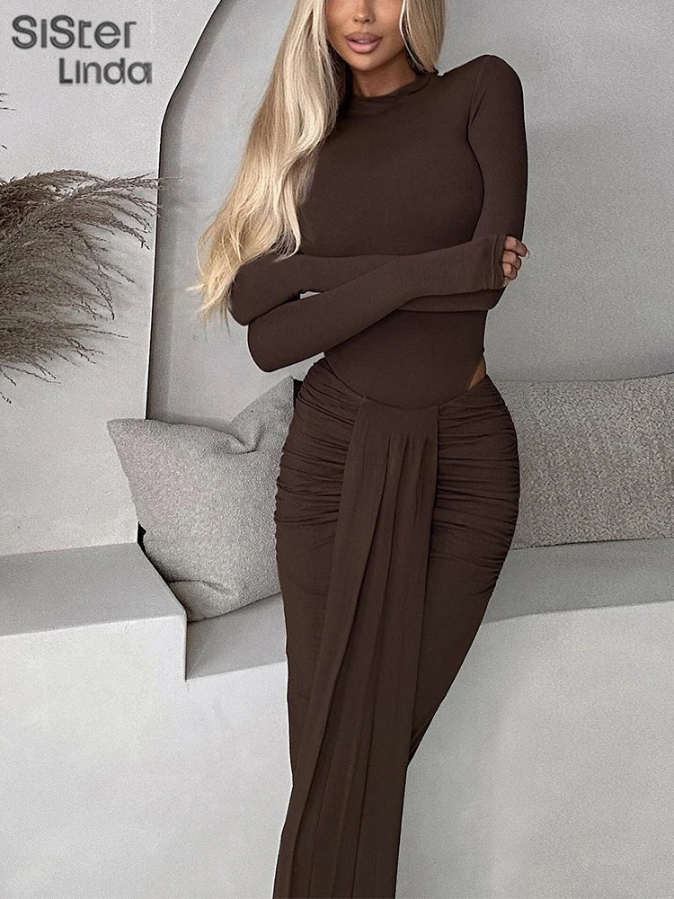 Sisterlinda Autumn Release Junior Ankle-Length Milk Silk Sexy High Street Skirt Suit K24S57421Girl Solid Slim Fashion Skirt Suit