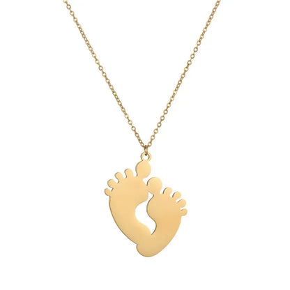 Custom Engraved Stainless Steel Baby Feet Name & Birthday Pendant Necklace Personalization Included Text Woman Jewelry.