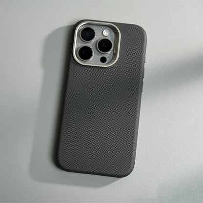 Alloy Lens Diamond Relief Leather MagSafe Phone Case For iPhone 15 16pro max 16 14 Pro 13 Wireless Charging Magnetic Hard Cover