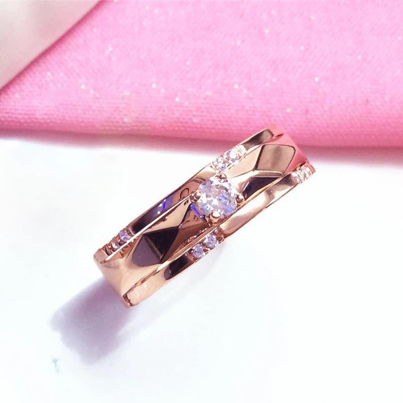 585 Purple Gold 14K Rose Gold Inlaid Gemstone Crystal Rings For Women Fashion Neutral wind Charm Couple Party Jewelry Gift