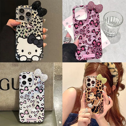Kitty Minnie Bowknot for OPPO A40 A80 A79 A15 A16 A17 A18 A38 A58 A78 A54 A74 A94 A77S A57 Cartoon Lustre Flash Lines Phone Case