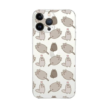 Cute Cartoon Cat P-Pusheens Phone Case Transparent For IPhone 16 15 11 13pro Max 14Plus X Xr Xs Max 12mini - Clear Cover