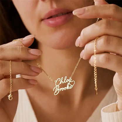 Personalized Two Name Necklaces With Heart Stainless Steel Custom Letter Couple Necklace Choker  Stainless Steel Wedding Gift