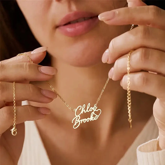 Personalized Two Name Necklaces With Heart Stainless Steel Custom Letter Couple Necklace Choker  Stainless Steel Wedding Gift