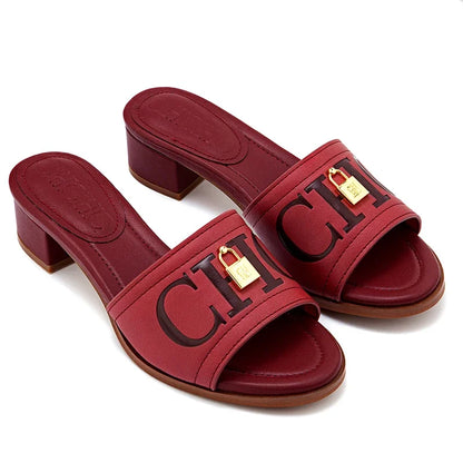 CH Fashion Monogram Print Elegant Design Women's Low Heeled Slippers Solid Color High Quality Metal Lock Simple Single Shoes.