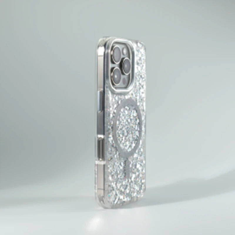 Trendy Glitter Foils Shockproof MagSafe Phone Case for iPhone 16 17pro max 14 15 Pro 13 12 Magnetic Wireless Charging Hard Cover