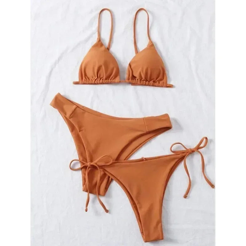 Women's Sexy 3-Piece Bikini Set - Push Up Bandage Triangle Swimsuit in Blue & Purple, Brazilian Beachwear