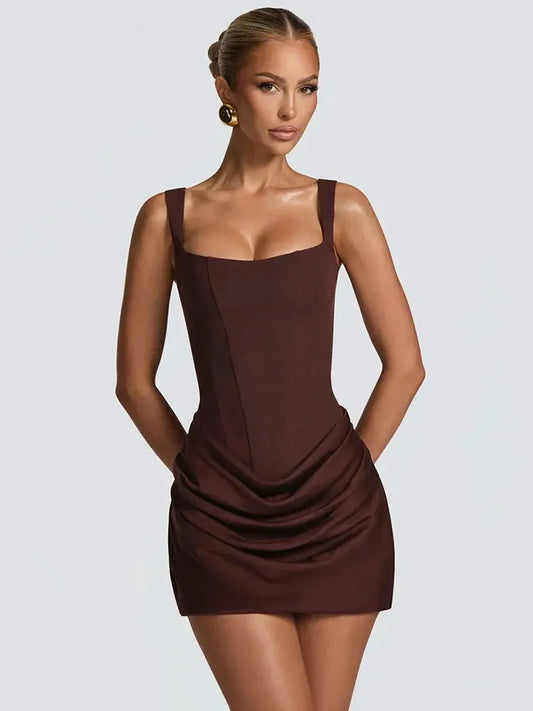 GACVGA Backless Ruched Sexy Bodycon Mini Dress for Women Elegant Bandage Square Collar Sleeveless High Waist Club Party Dress