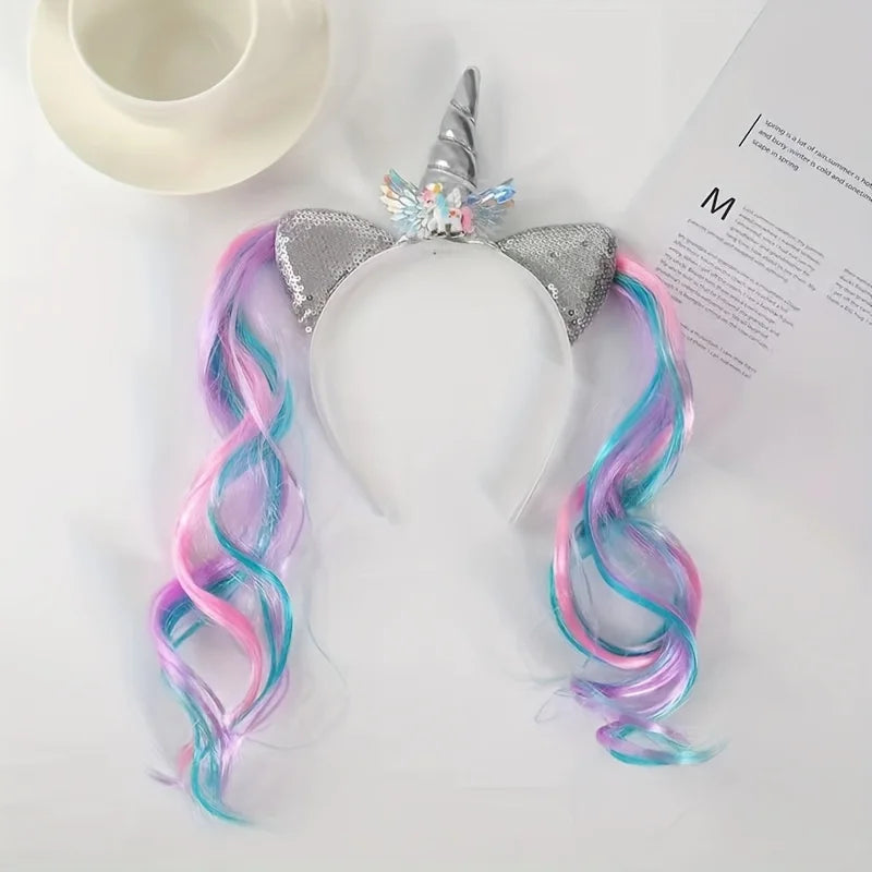1 piece of new unicorn headband, wig and hair accessory, cute cartoon headband