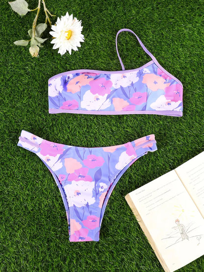 Miyouj Print Swimsuit Bandage Swimwear Sexy Swimwear One Shoulder Bikinis 2025 Bikini Sets New Beachwear Low Waist Bathsuits