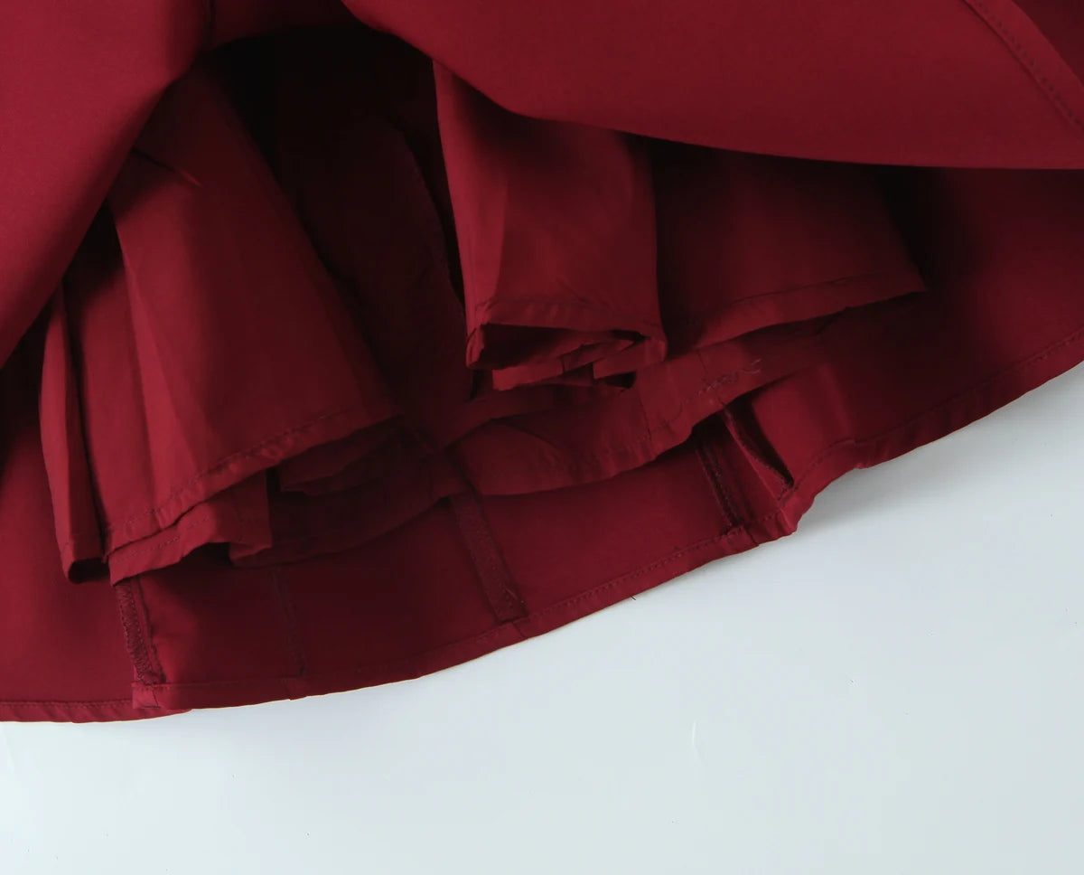 2025 Sexy Dark Red Pleated Ruched Halter Dress Women Deep V neck Slim Low Waist Swing Ball Gown Short Dresses Robe Vestidos