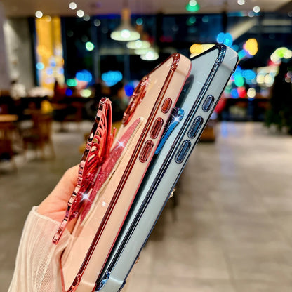 Glitter Butterfly Holder Phone Case for IPhone 7 8 16 15 14 Plus Pro MAx 12 13 Mini Side Pattern Drop Resistant PC Plating Case