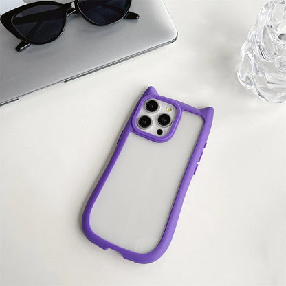 Cute 3D Cat Ear Kawaii Transparent Case For iPhone 15 14 13 12 Pro 11 Max Candy Color Shockproof Acrylic Clear Hard Cover