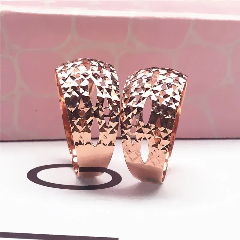 585 purple gold 14K rose gold new vintage hollow wide version wedding rings for couples fancy luxury jewelry for girlfriend