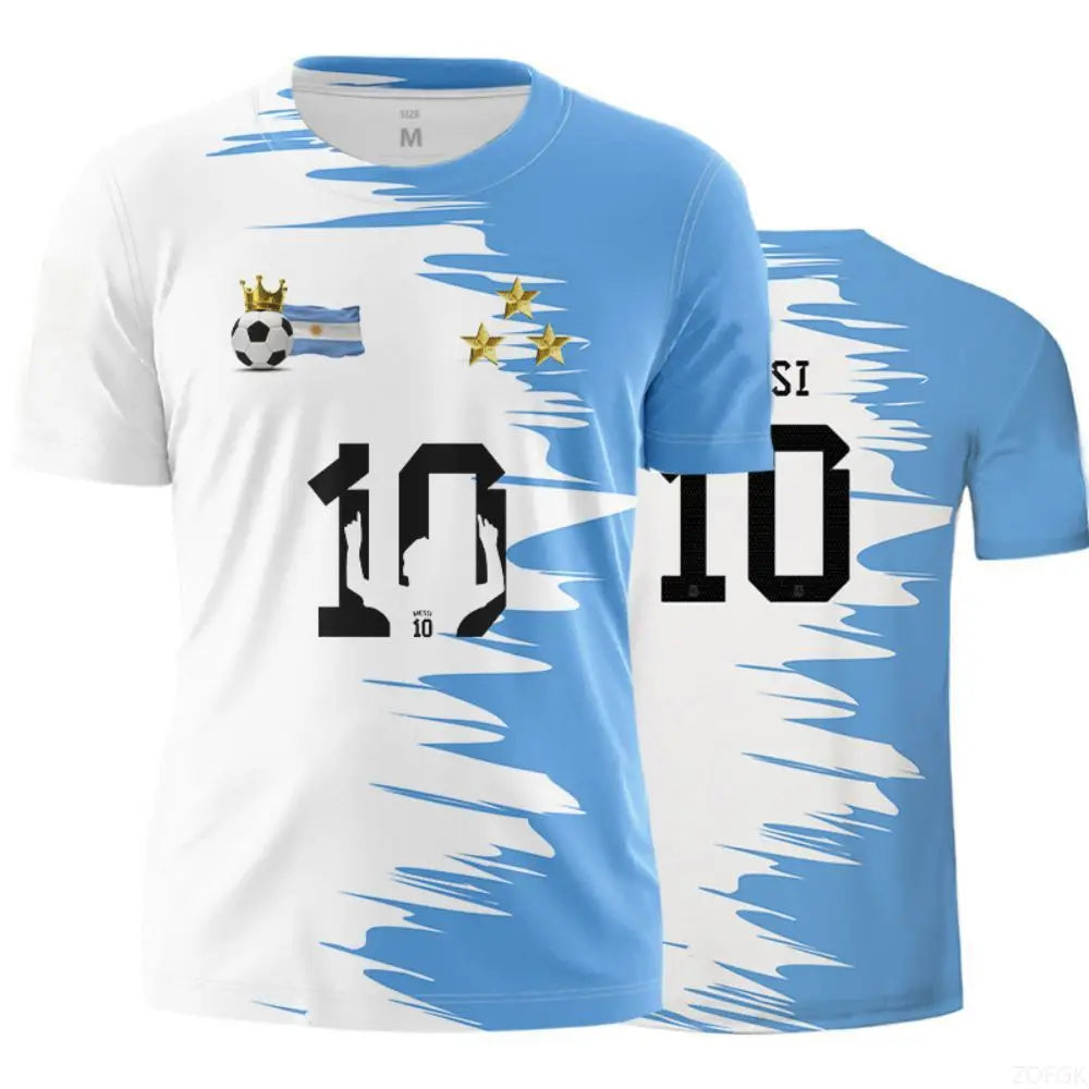 2023 New World Cup Football Argentina 3-star Champions League Jersey Messi No.10 3D Digital Printed T-shirt